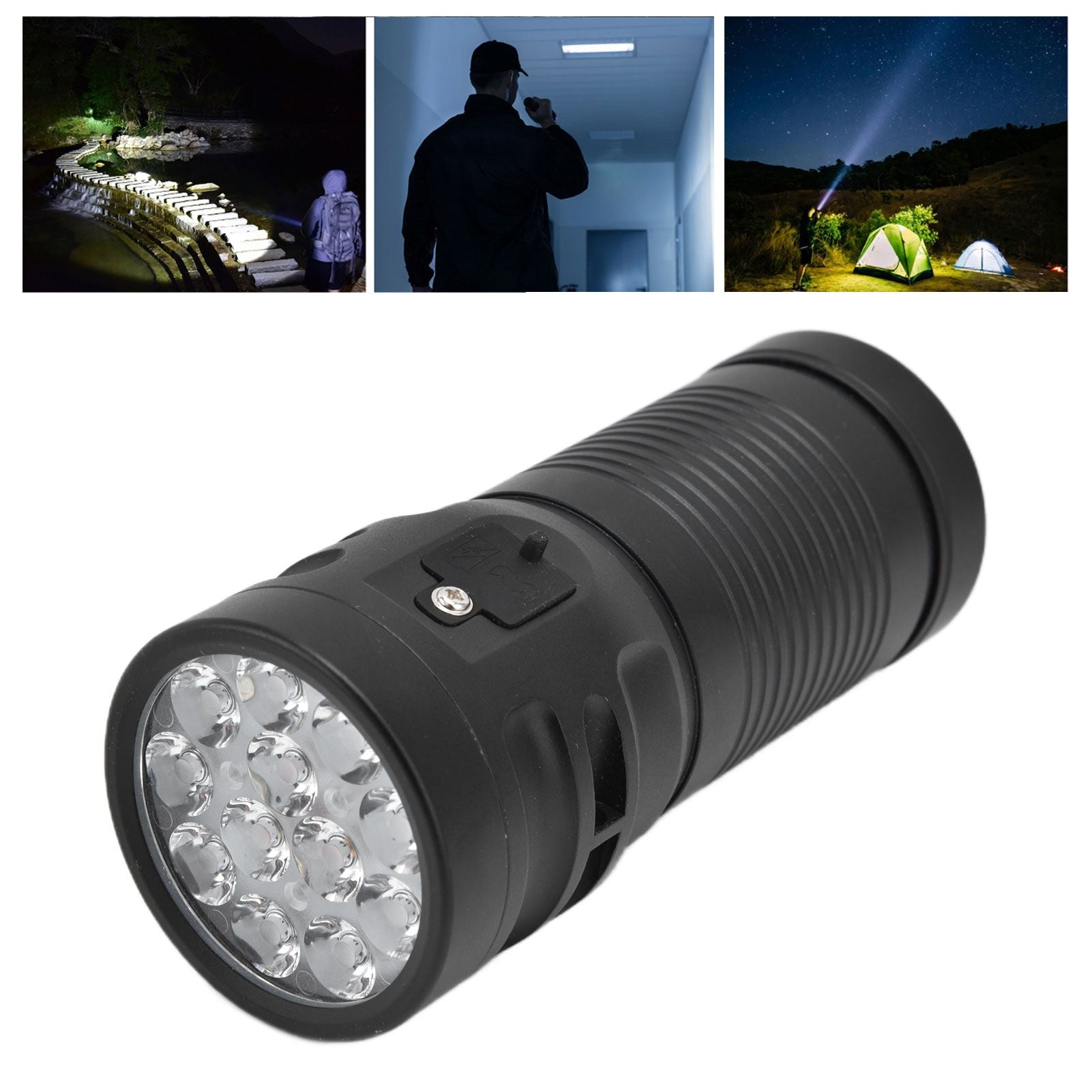 Brightest Flashlight LED 8 Modes Type C 9000mAh Waterproof Multifunctional Outdoor Light for CampingBlack
