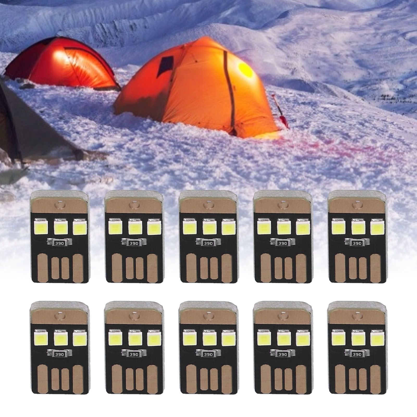 10Pcs Camping Mini Tent Night Light Portable Energy Saving USB LED Flashlight for OutdoorBlack