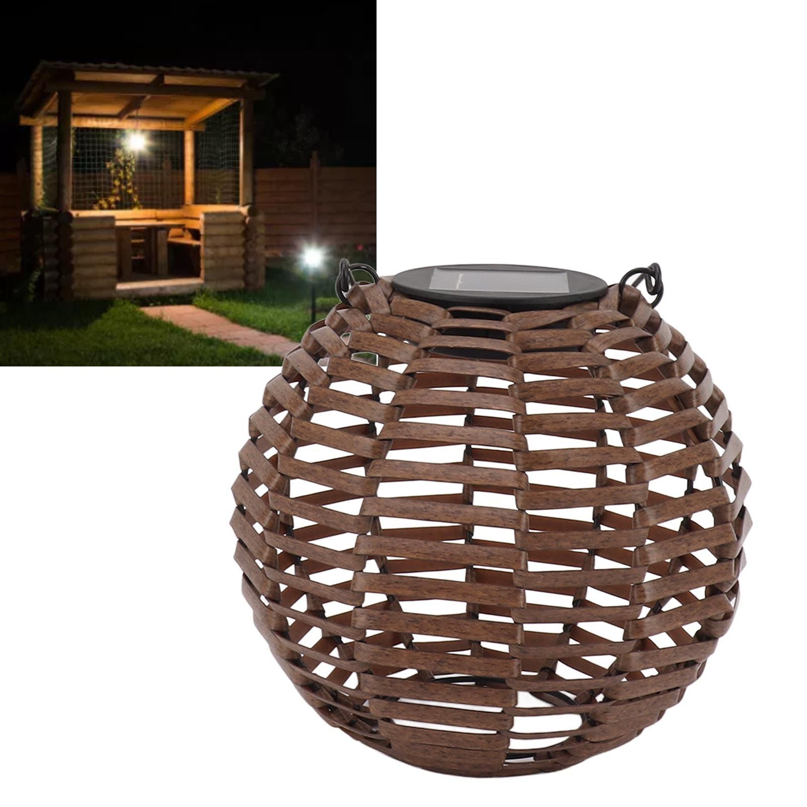 Rattan Solar Lantern Outdoor LED Hanging Lantern Waterproof Landscape Decorative Lamp for Garden Lawn Patio
