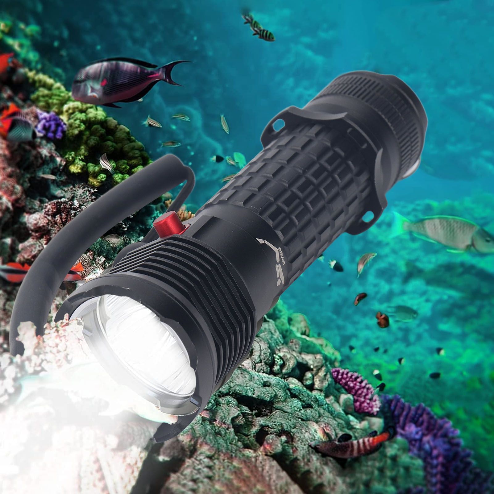 Diving Flashlight LED White Light Underwater Dive Torch IPX8 Waterproof Professional Submersible Flashlight for Deep Sea Emergency