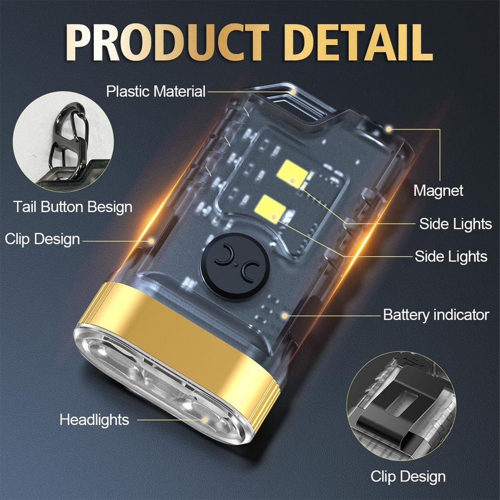 Mini LED Flashlight 1500LM Strong Magnet Base IPX5 Waterproof 500mAh Rechargeable with 365nm UV Lamp Keychain Flashlight for Outdoor Warning Detection