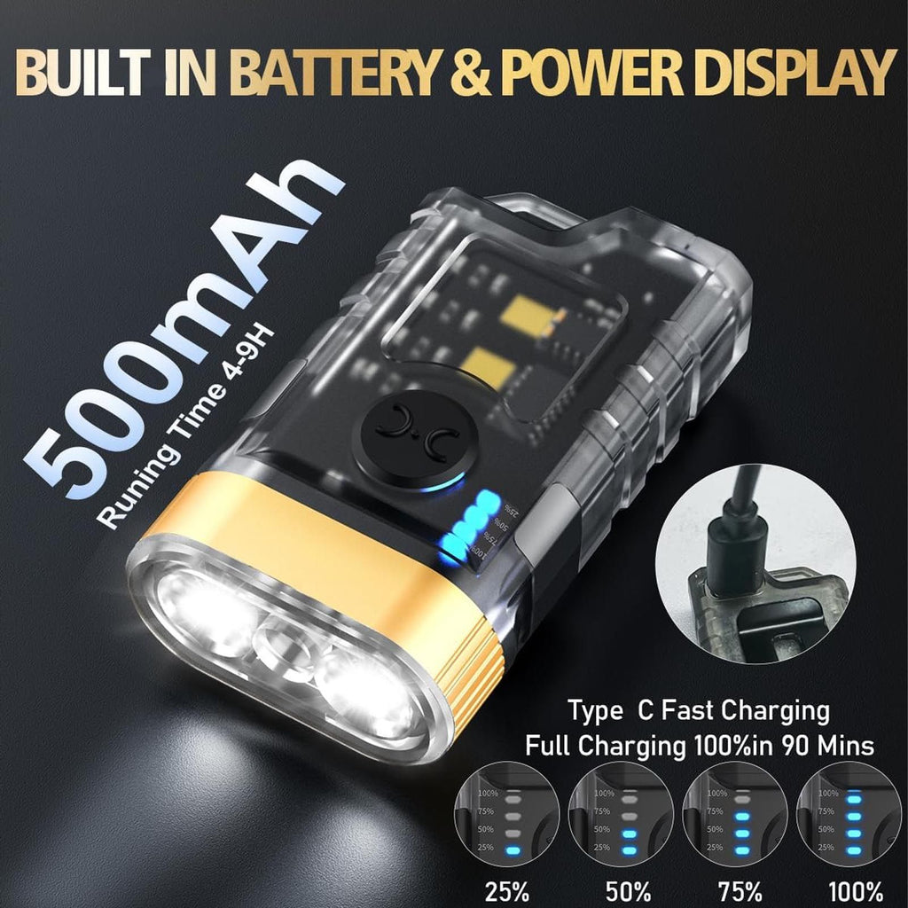 Mini LED Flashlight 1500LM Strong Magnet Base IPX5 Waterproof 500mAh Rechargeable with 365nm UV Lamp Keychain Flashlight for Outdoor Warning Detection