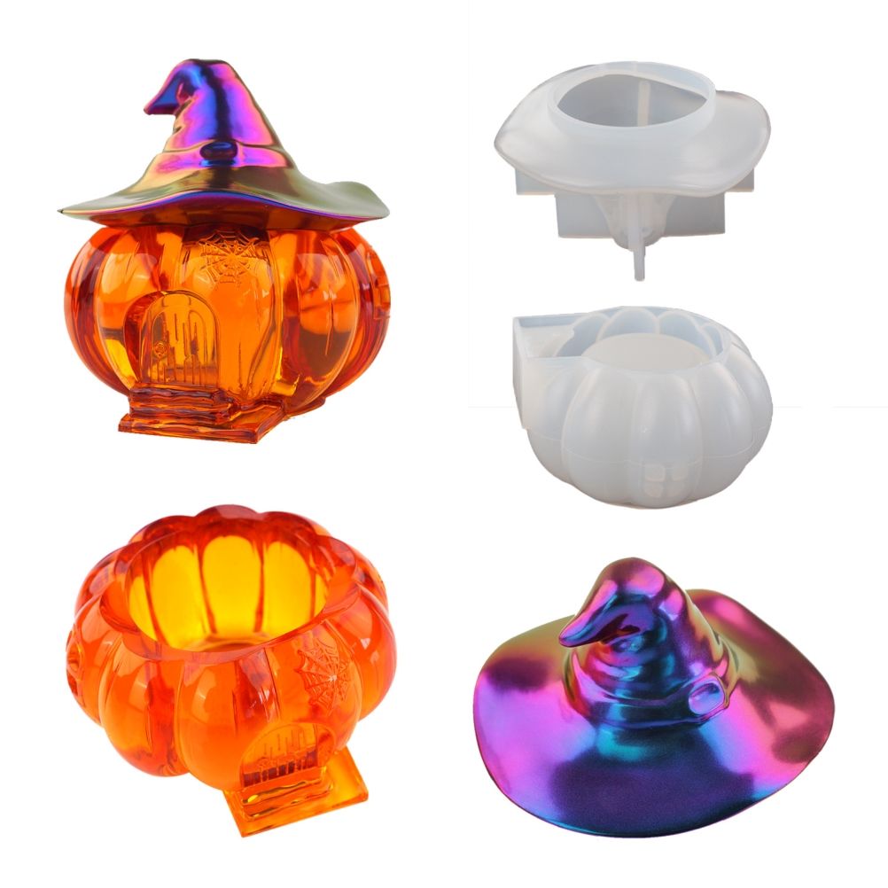 Halloween Witch Pumpkin Elf Silicone Mold Mirror Silicone Mold Candy Storage Box for DIY Crafts