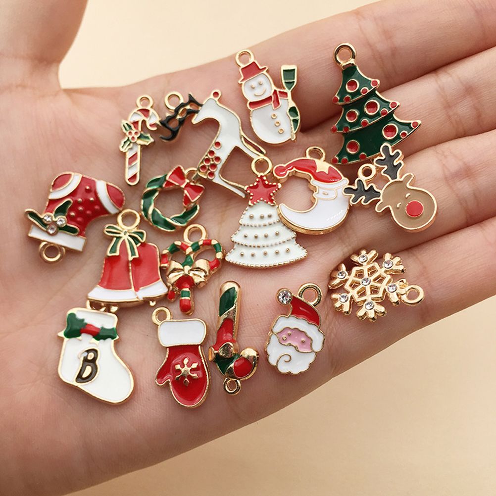 30PCS Christmas DIY Gold Plated Enamel Charm for Making Jewelry Necklaces Bracelets Earrings