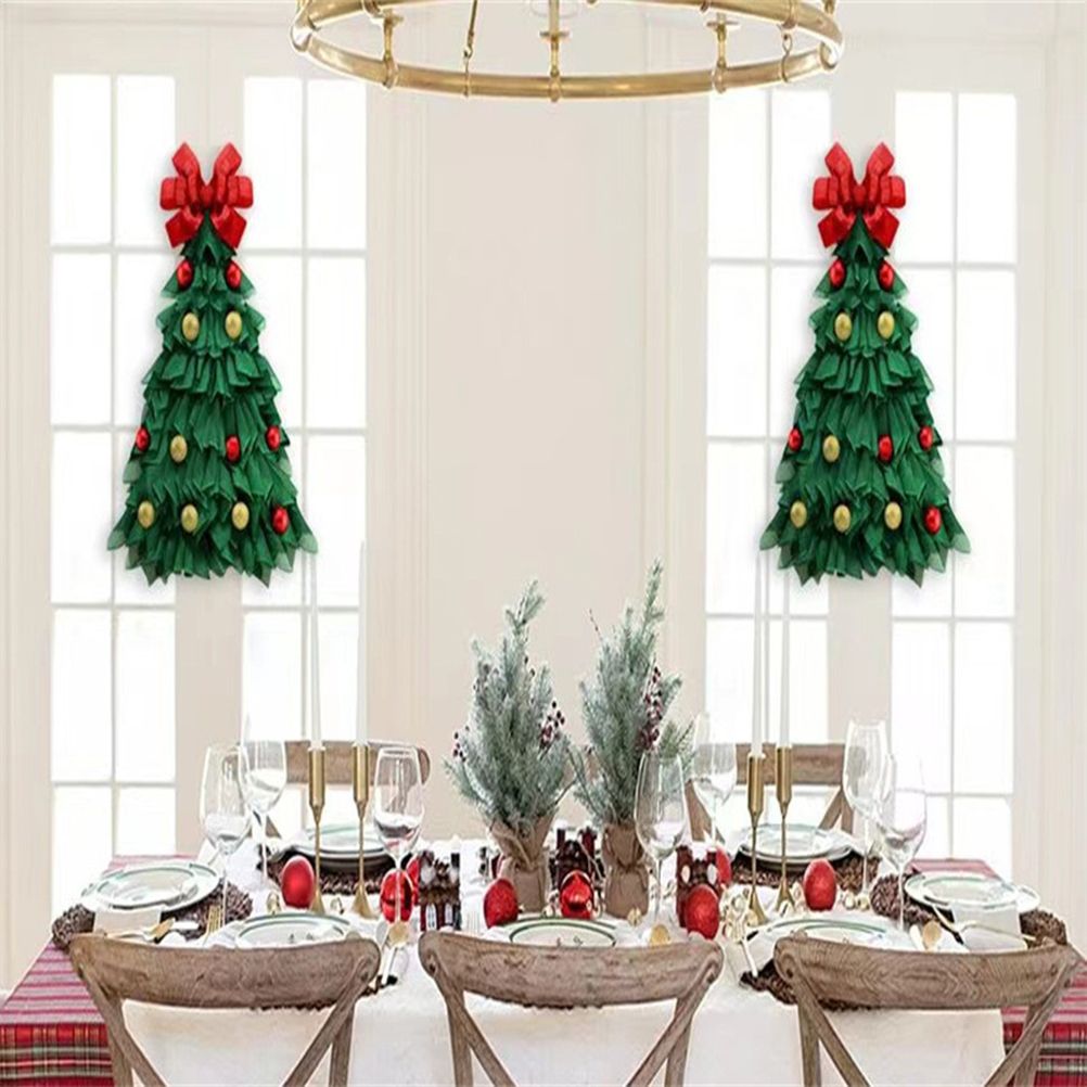 Christmas Wreath Handmade Xmas Tree Wreath Holiday Farmhouse Ornament Wreaths Decorations for Home Front Door Window