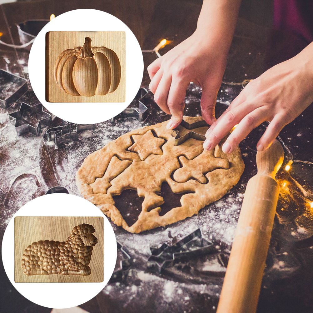 3D Cutter Embossing Mold Christmas Animal Pumpkin Cutter Baking Mold Funny Wooden Molds for Kitchen DIY