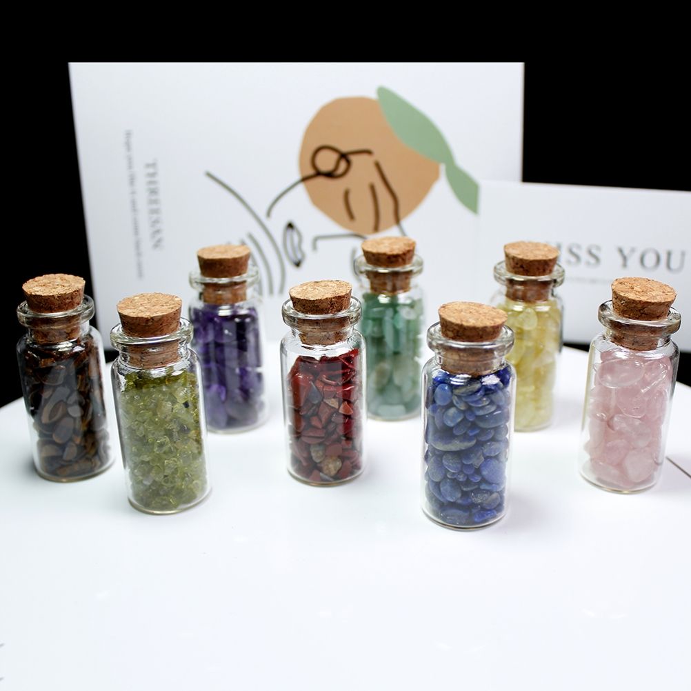 15Pcs Mini Wishing Bottles Chip Stone Set Crystal Tumbled Reiki Stones Collection Gift Home Decor