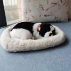 Realistic Sleeping dog Toy Breathing dog Stuffed Animal Doll with Mat Plush Toys for Children Home Ornament