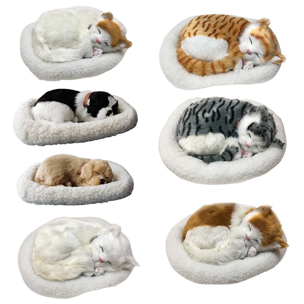 Realistic Sleeping dog Toy Breathing dog Stuffed Animal Doll with Mat Plush Toys for Children Home Ornament