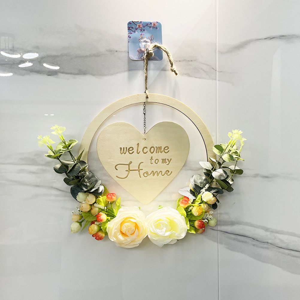 Welcome to My Home Sign Front Door Wood Sign with Love Heart Garland Valentine's Day Decorations for Wall Door Decor