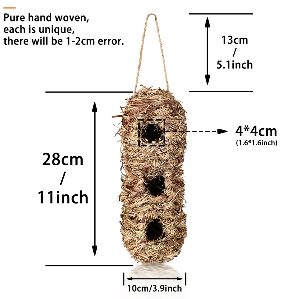 Hand Woven Hummingbird Houses Peanut Shape Natural Bird Nest Hut Straw Bird Nest Handmade Hanging Bird Hut for Window Home Garden
