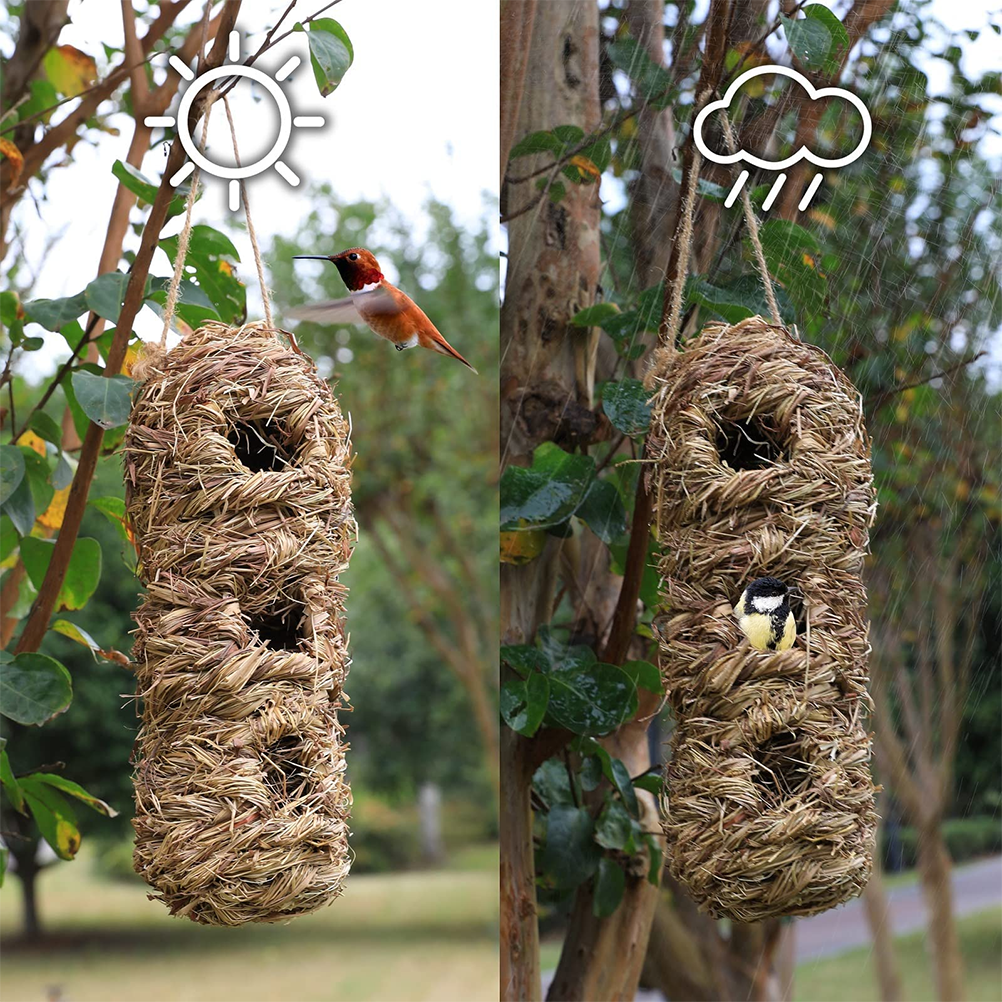 Hand Woven Hummingbird Houses Peanut Shape Natural Bird Nest Hut Straw Bird Nest Handmade Hanging Bird Hut for Window Home Garden