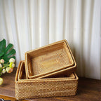 Rattan Storage Basket Desktop Utility Organizer Woven Storage Basket for Coffee Table