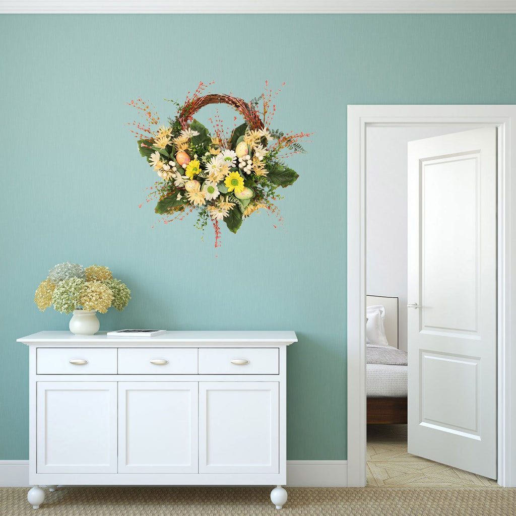 Artificial Wild Chrysanthemum Half Wreath Easter Decorative Wreaths for Home Front Door Decoration