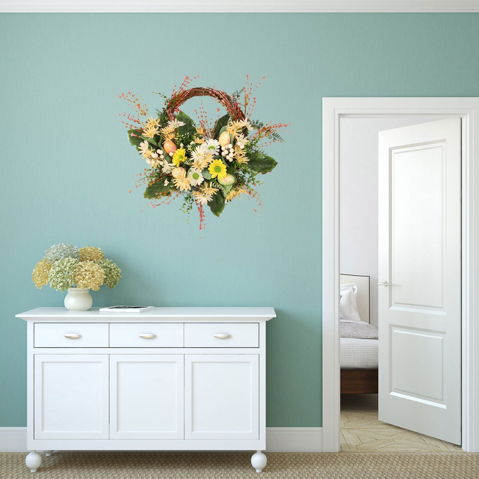 Artificial Wild Chrysanthemum Half Wreath Easter Decorative Wreaths for Home Front Door Decoration