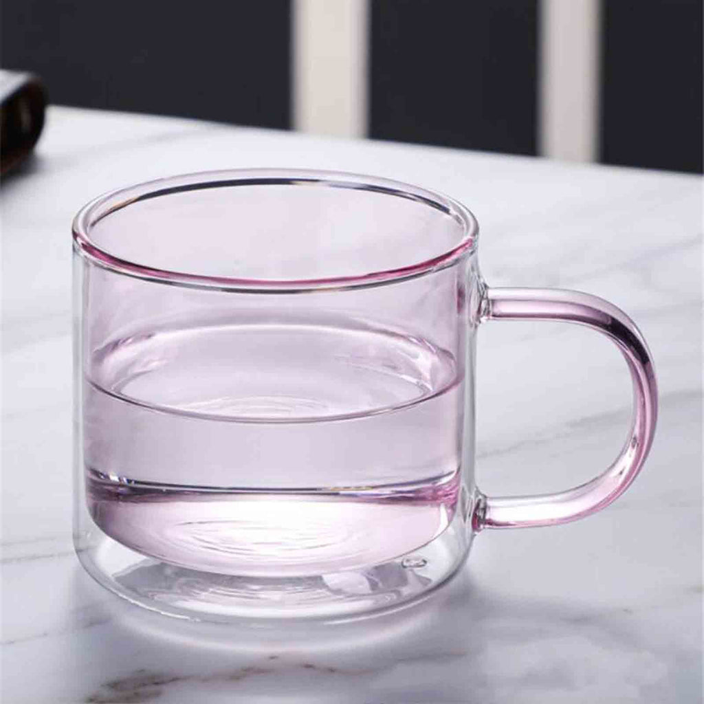Double Walled Insulated Glass Mug Colorful Transparent Mug with Handle Coffee Cup