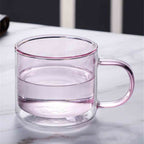 Double Walled Insulated Glass Mug Colorful Transparent Mug with Handle Coffee Cup