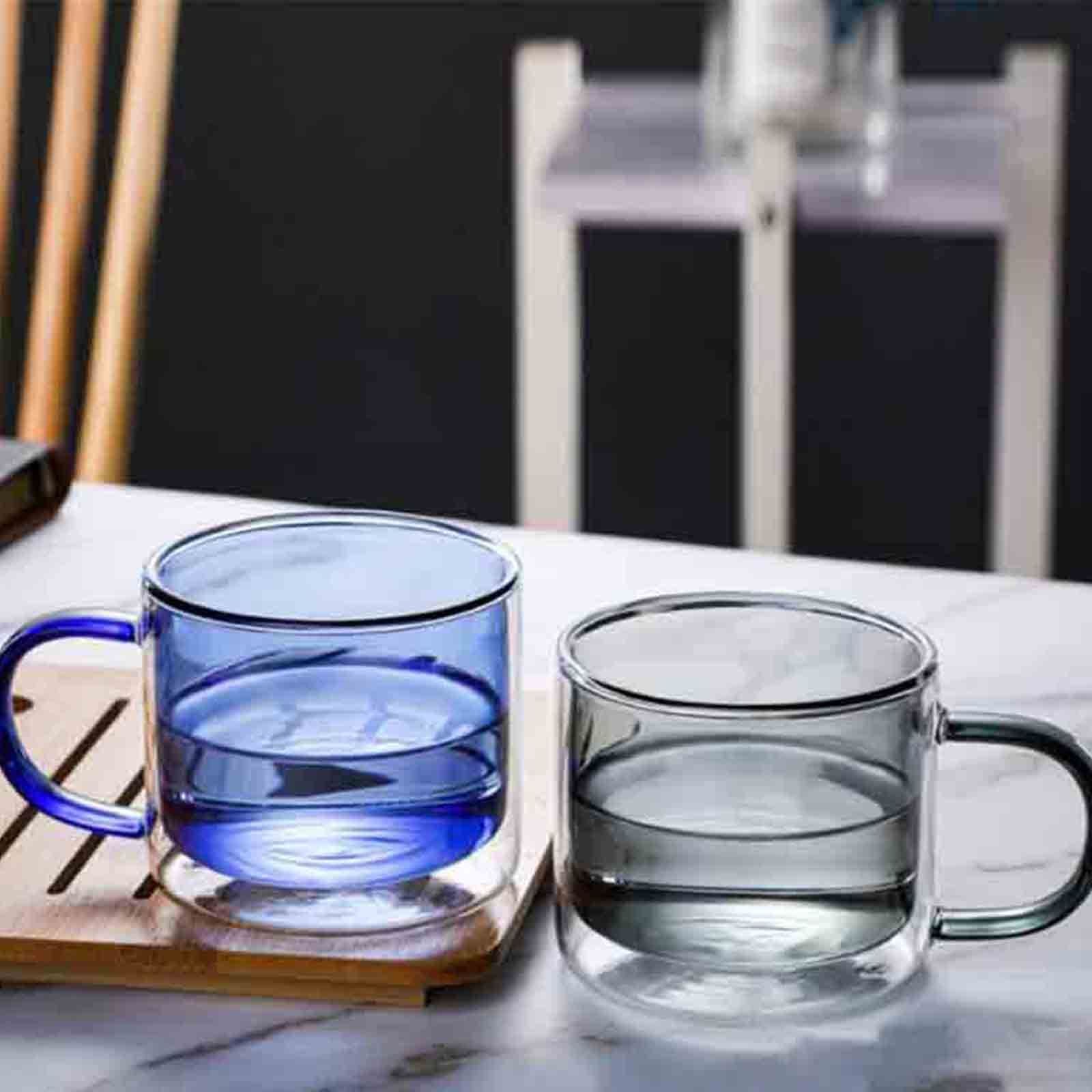 Double Walled Insulated Glass Mug Colorful Transparent Mug with Handle Coffee Cup