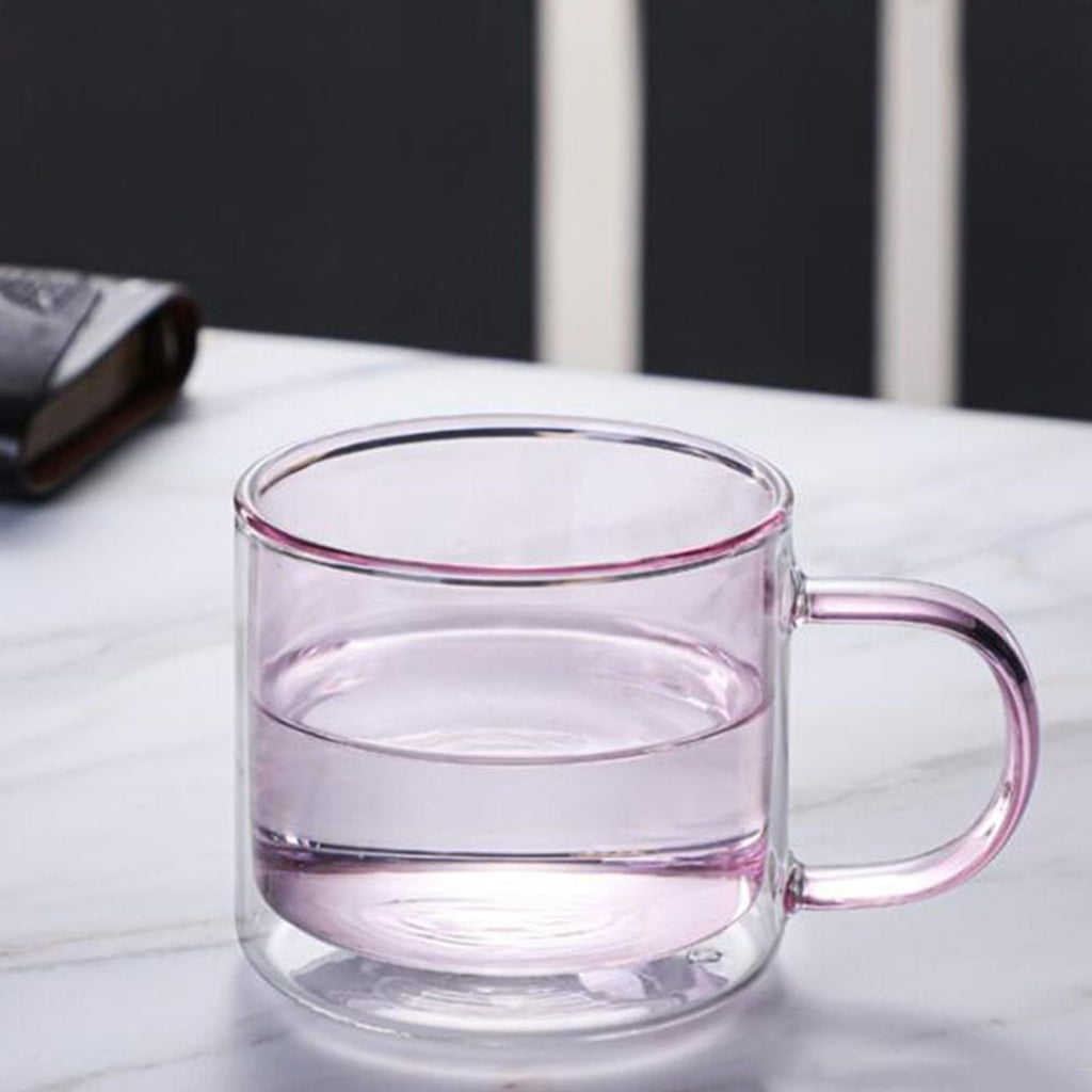 Double Walled Insulated Glass Mug Colorful Transparent Mug with Handle Coffee Cup