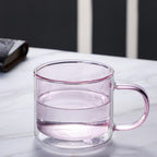 Double Walled Insulated Glass Mug Colorful Transparent Mug with Handle Coffee Cup