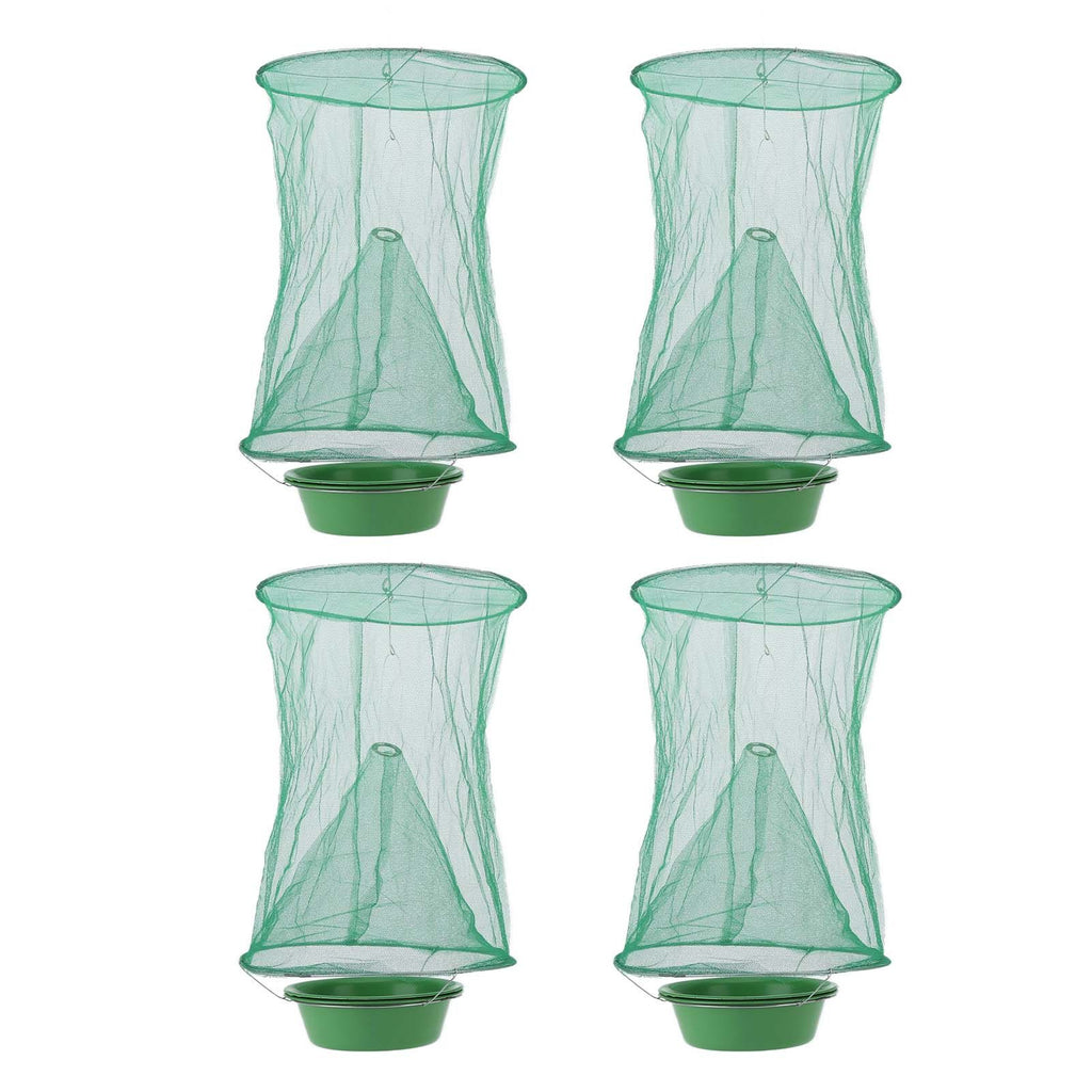 4pcs Outdoor Fly Trap Reusable Hanging Fly Trap Cage Net with Bait Tray for Garden Farm Orchard