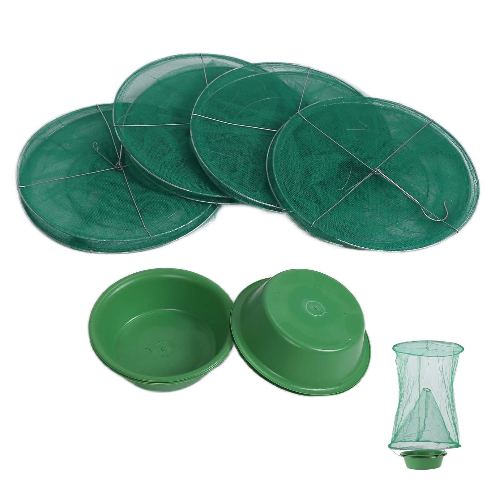 4pcs Outdoor Fly Trap Reusable Hanging Fly Trap Cage Net with Bait Tray for Garden Farm Orchard