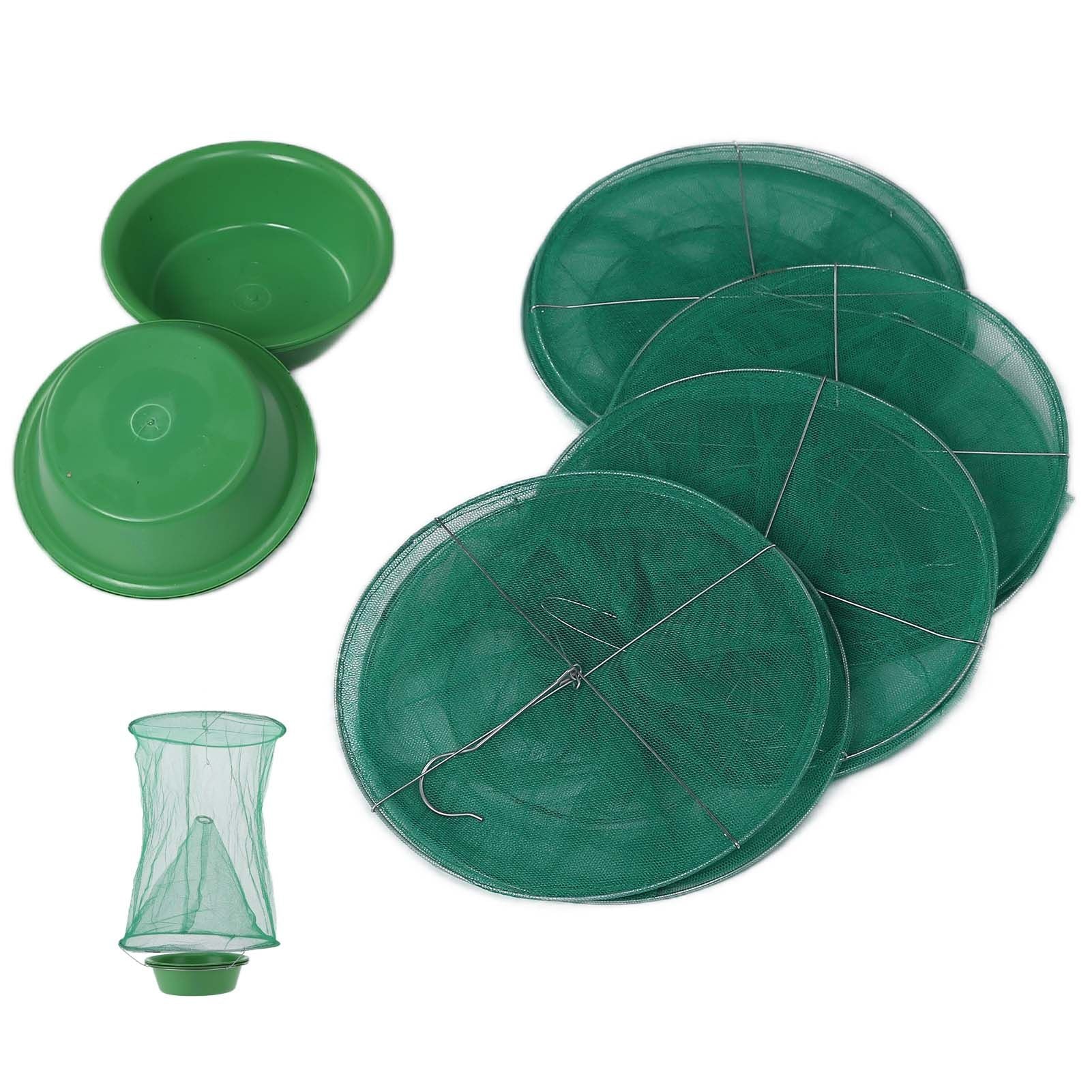 4pcs Outdoor Fly Trap Reusable Hanging Fly Trap Cage Net with Bait Tray for Garden Farm Orchard