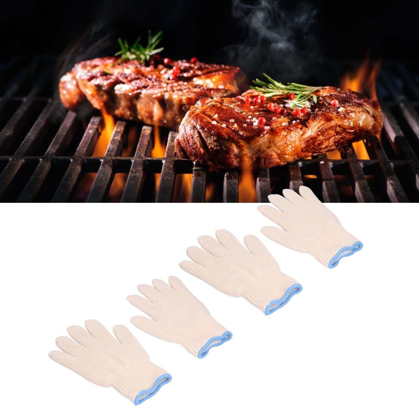 2 Pairs Thermal Insulated Gloves 300℃ Heat Resistant Non Slip Anti Scalding Mitts for BBQ Oven