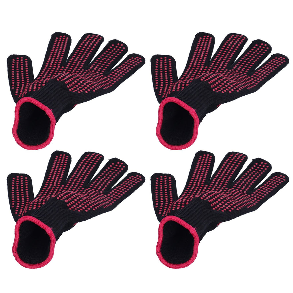 4Pcs Heat Resistant Gloves High Temperature Resistant Anti Scalding Mitts with Silicone BumpsRose Red Silicone Rose Red Edge