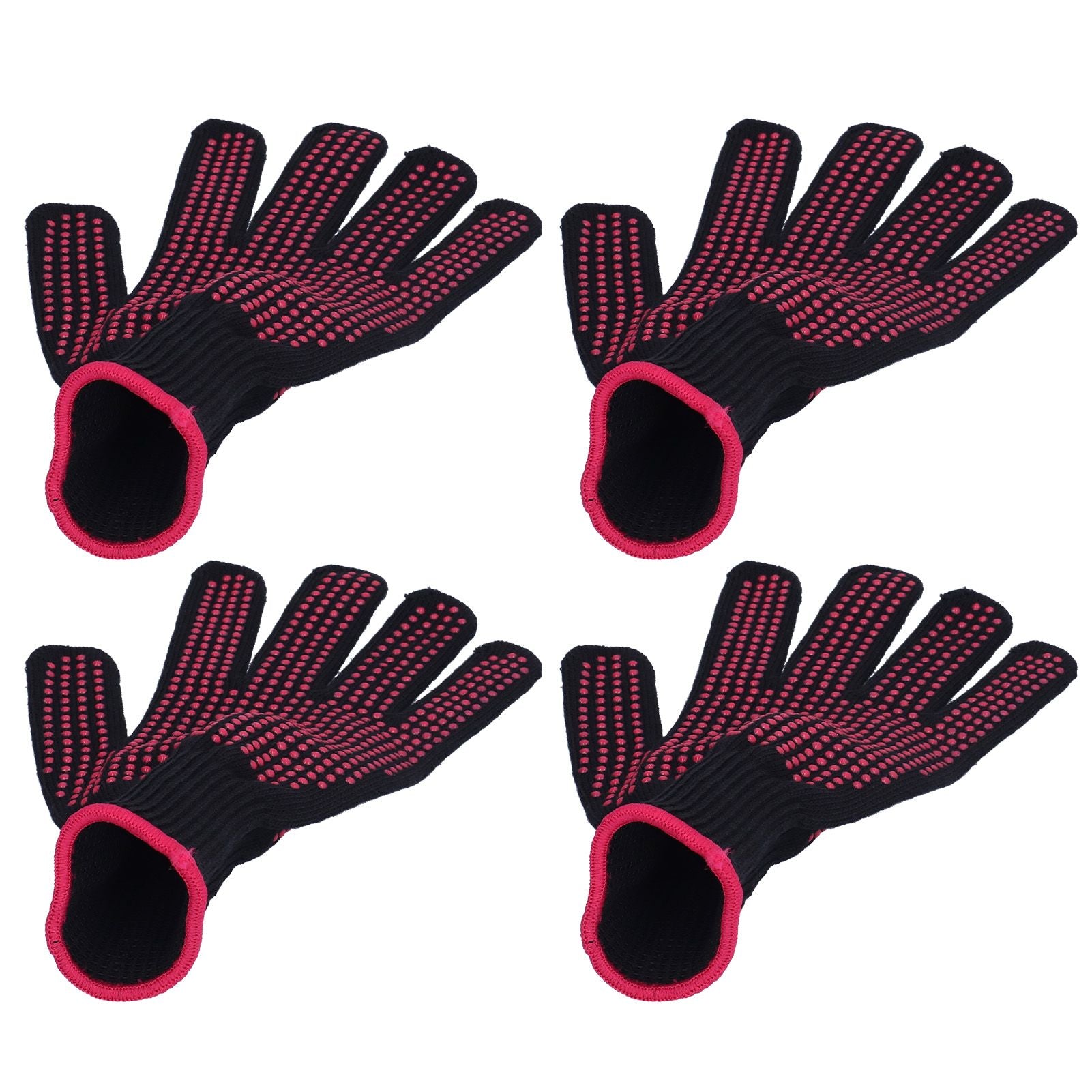 4Pcs Heat Resistant Gloves High Temperature Resistant Anti Scalding Mitts with Silicone BumpsRose Red Silicone Rose Red Edge