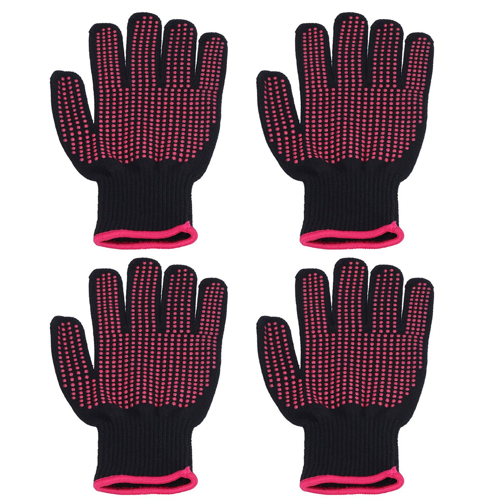 4Pcs Heat Resistant Gloves High Temperature Resistant Anti Scalding Mitts with Silicone BumpsRose Red Silicone Rose Red Edge