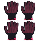 4Pcs Heat Resistant Gloves High Temperature Resistant Anti Scalding Mitts with Silicone BumpsRose Red Silicone Rose Red Edge