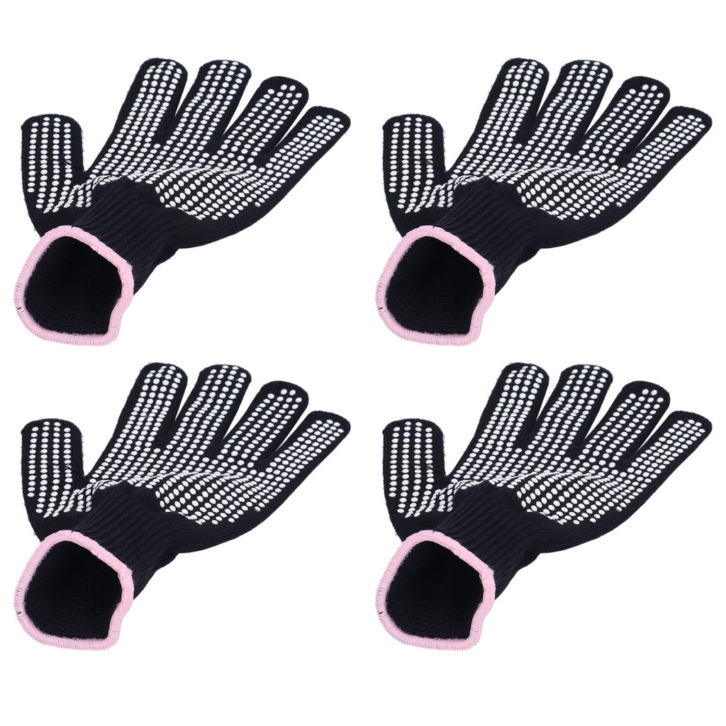 4Pcs Heat Resistant Gloves High Temperature Resistant Anti Scalding Mitts with Silicone BumpsWhite Silicone Pink Edge