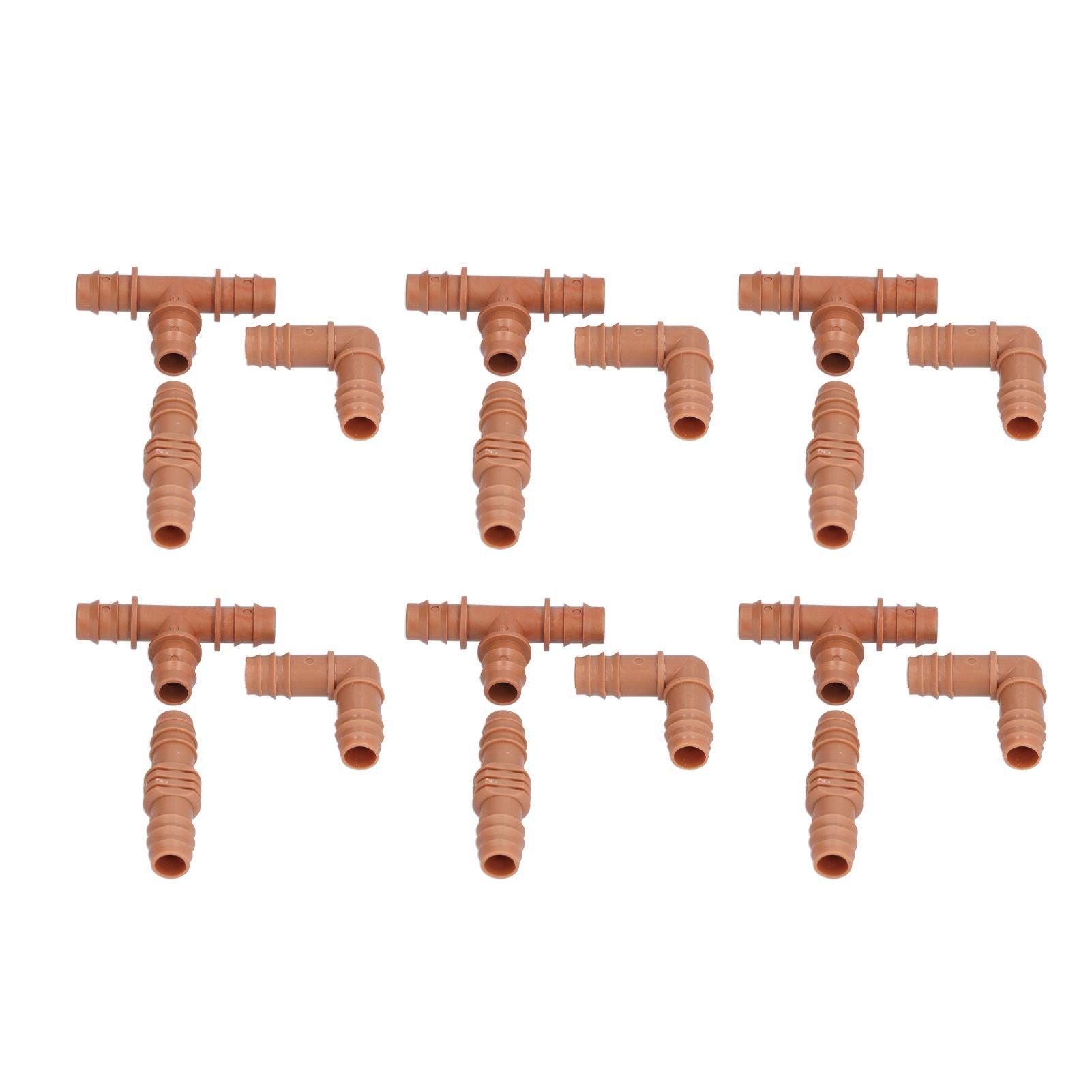 18Pcs Irrigation Fittings Kit Brown Water Barbed Coupling Connecter for 16mm Pipes