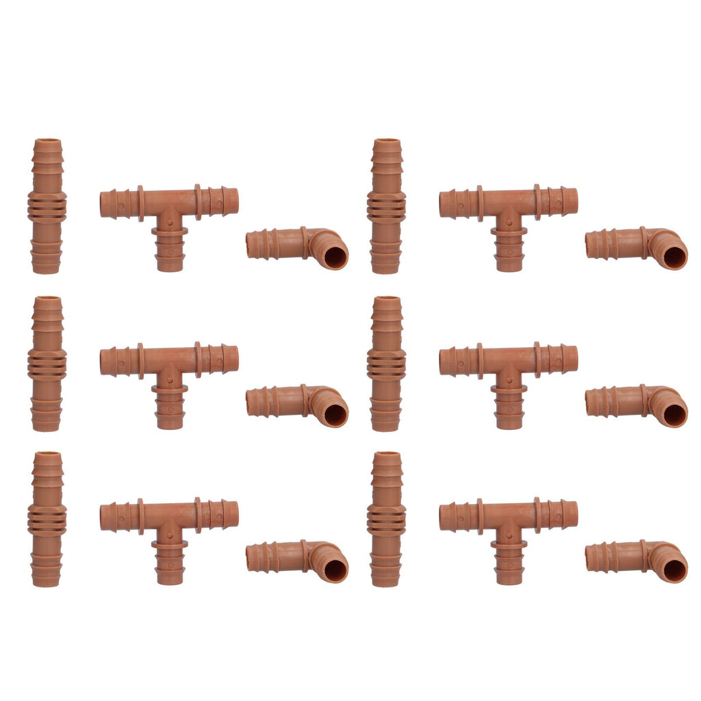 18Pcs Irrigation Fittings Kit Brown Water Barbed Coupling Connecter for 16mm Pipes