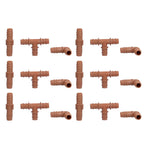 18Pcs Irrigation Fittings Kit Brown Water Barbed Coupling Connecter for 16mm Pipes