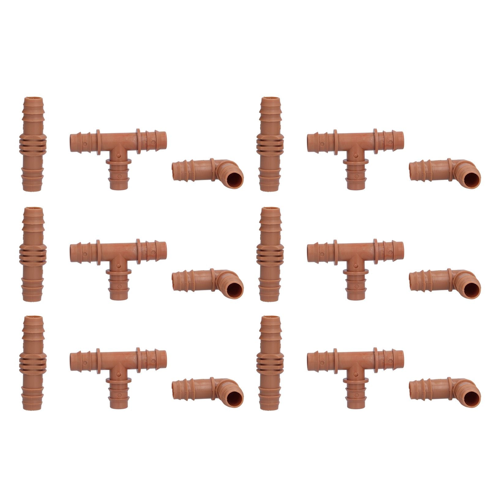 18Pcs Irrigation Fittings Kit Brown Water Barbed Coupling Connecter for 16mm Pipes