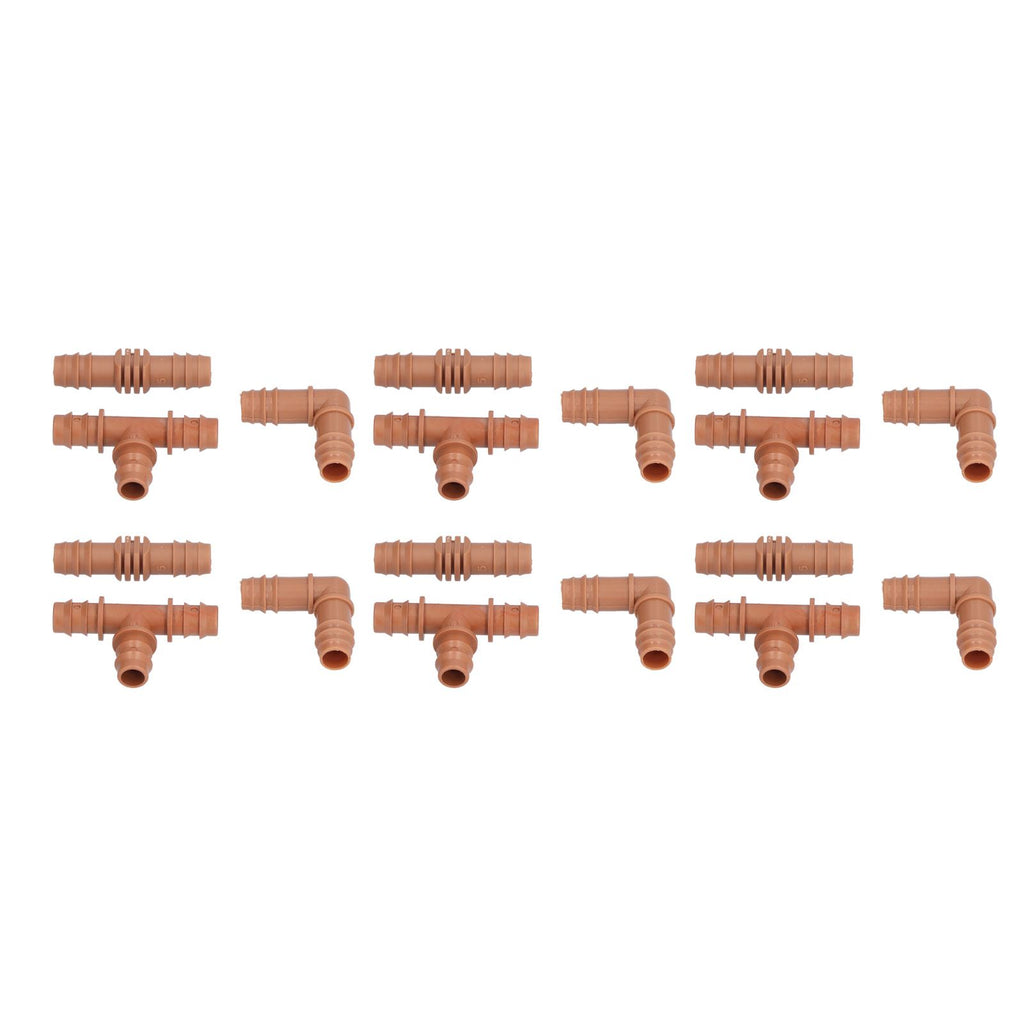 18Pcs Irrigation Fittings Kit Brown Water Barbed Coupling Connecter for 16mm Pipes