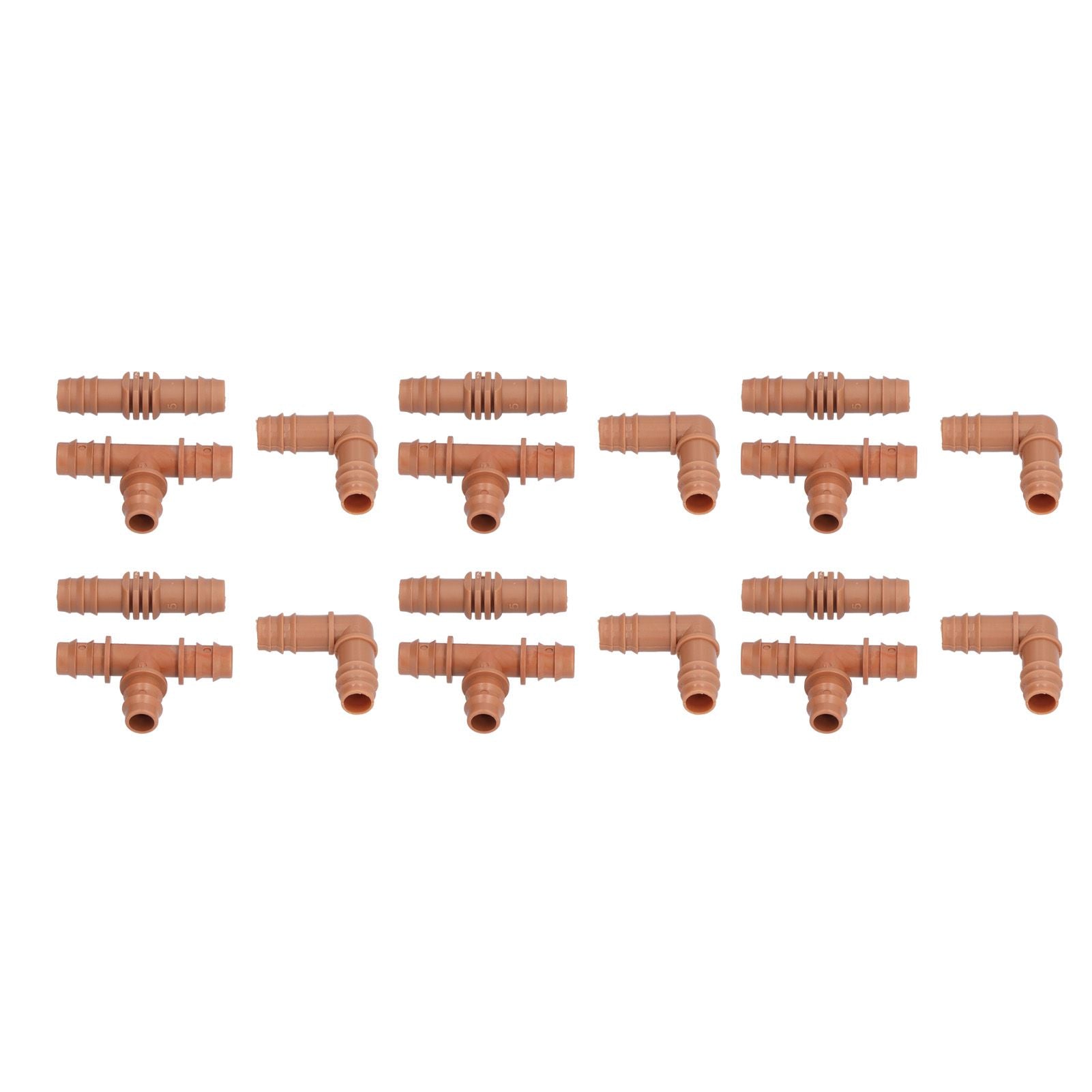 18Pcs Irrigation Fittings Kit Brown Water Barbed Coupling Connecter for 16mm Pipes