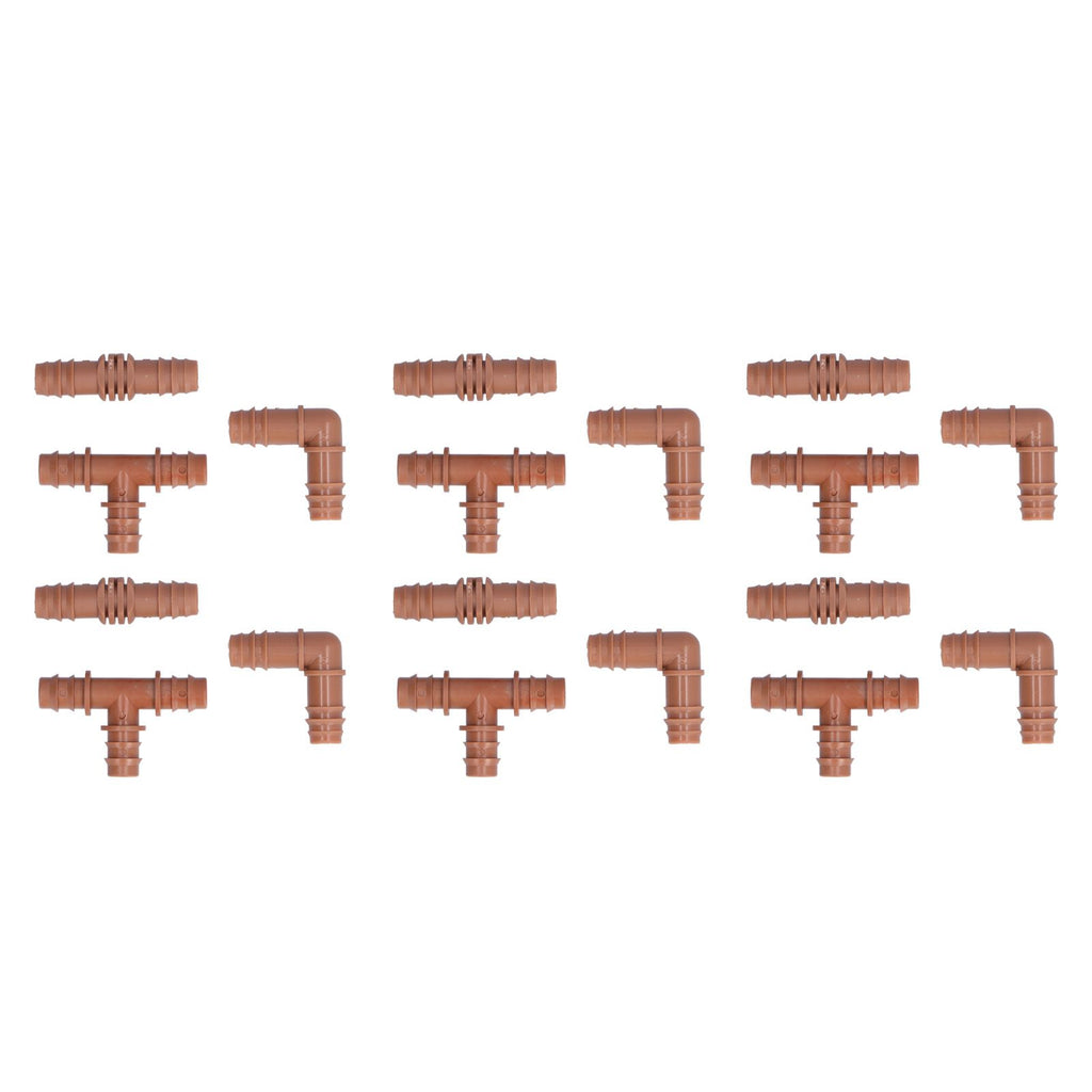 18Pcs Irrigation Fittings Kit Brown Water Barbed Coupling Connecter for 16mm Pipes