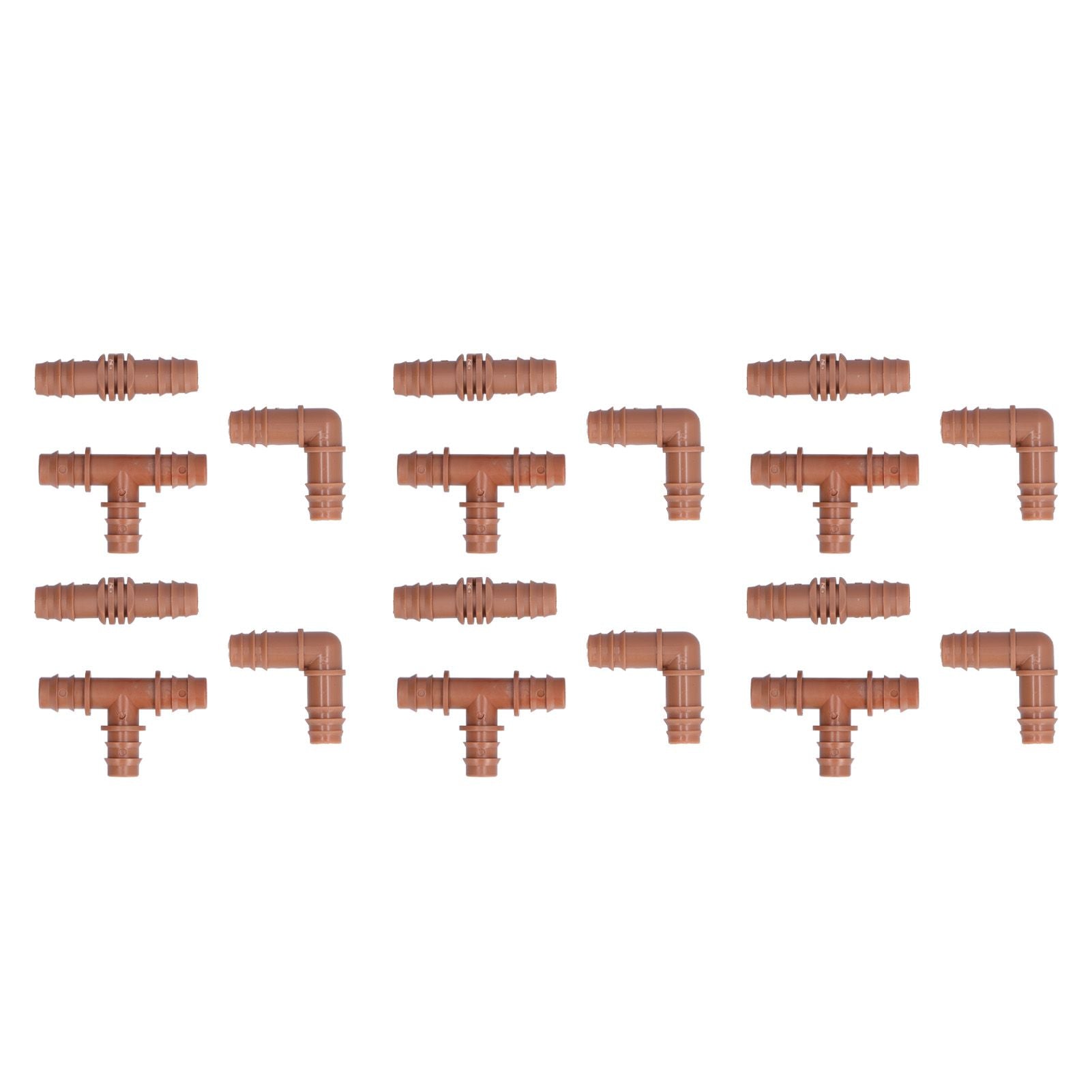 18Pcs Irrigation Fittings Kit Brown Water Barbed Coupling Connecter for 16mm Pipes