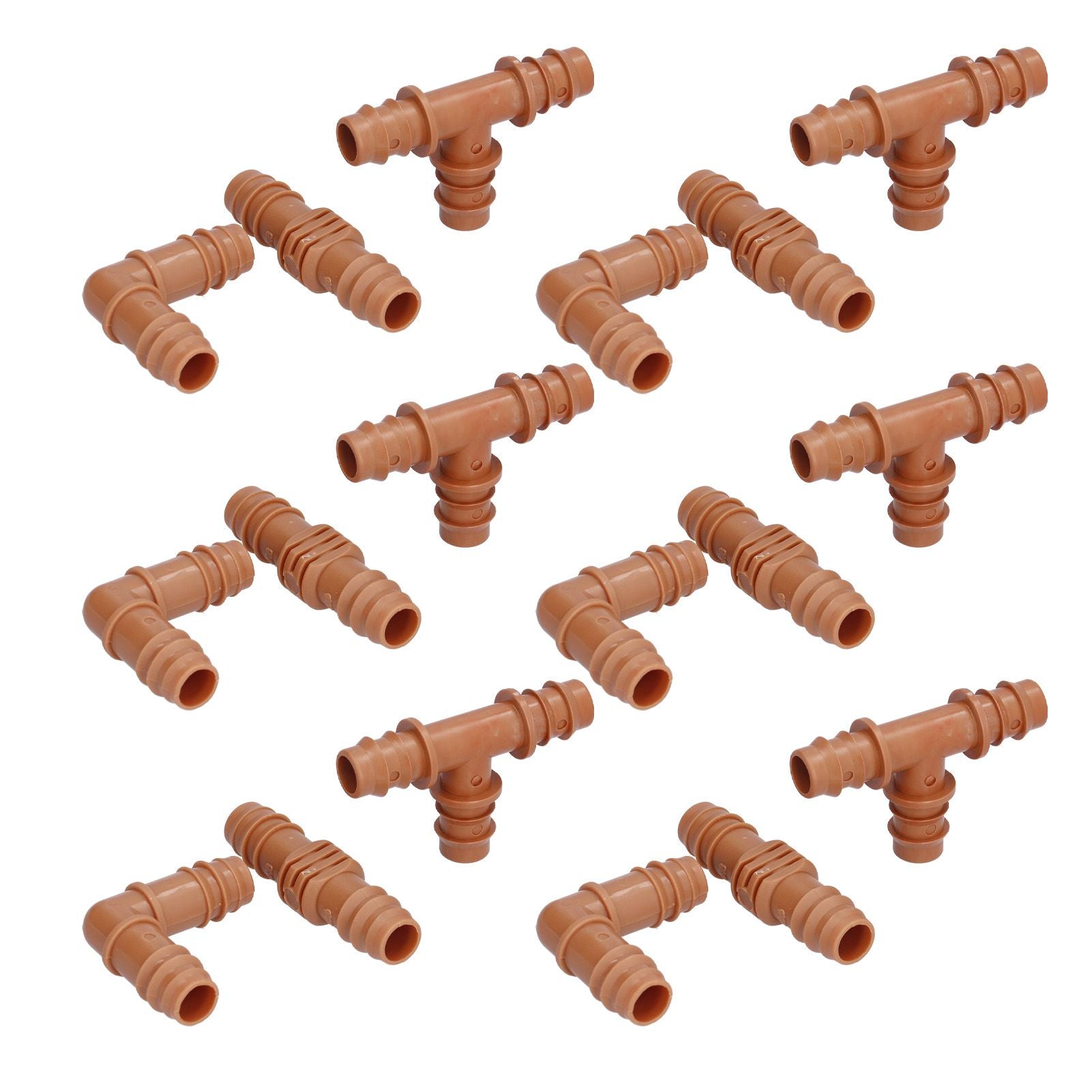 18Pcs Irrigation Fittings Kit Brown Water Barbed Coupling Connecter for 16mm Pipes