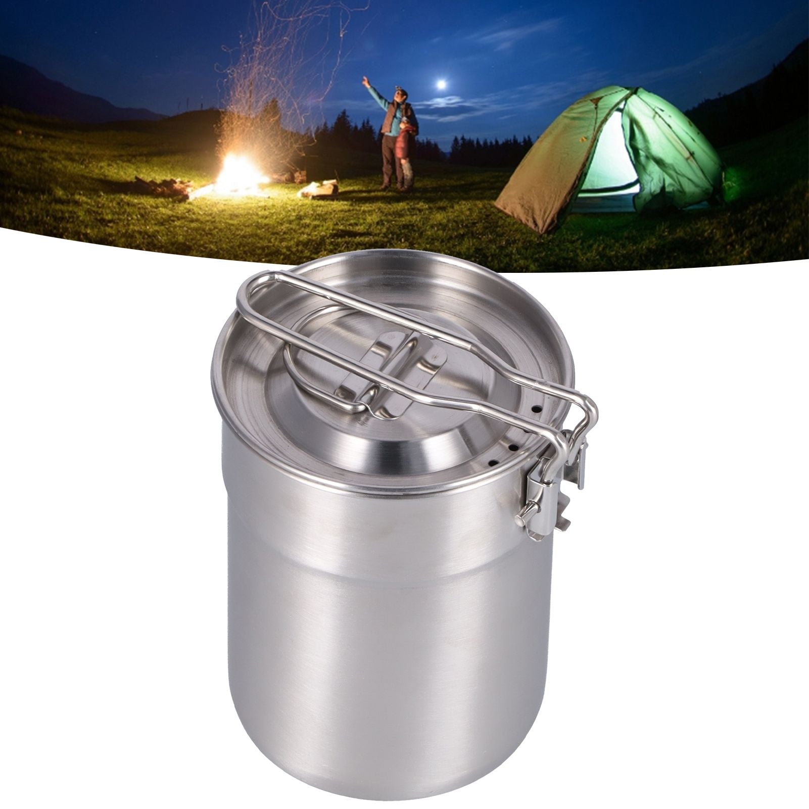 Outdoor Coffee Maker Cup 1L Camping Cooking Pot with Foldable Handle Lid for Hiking