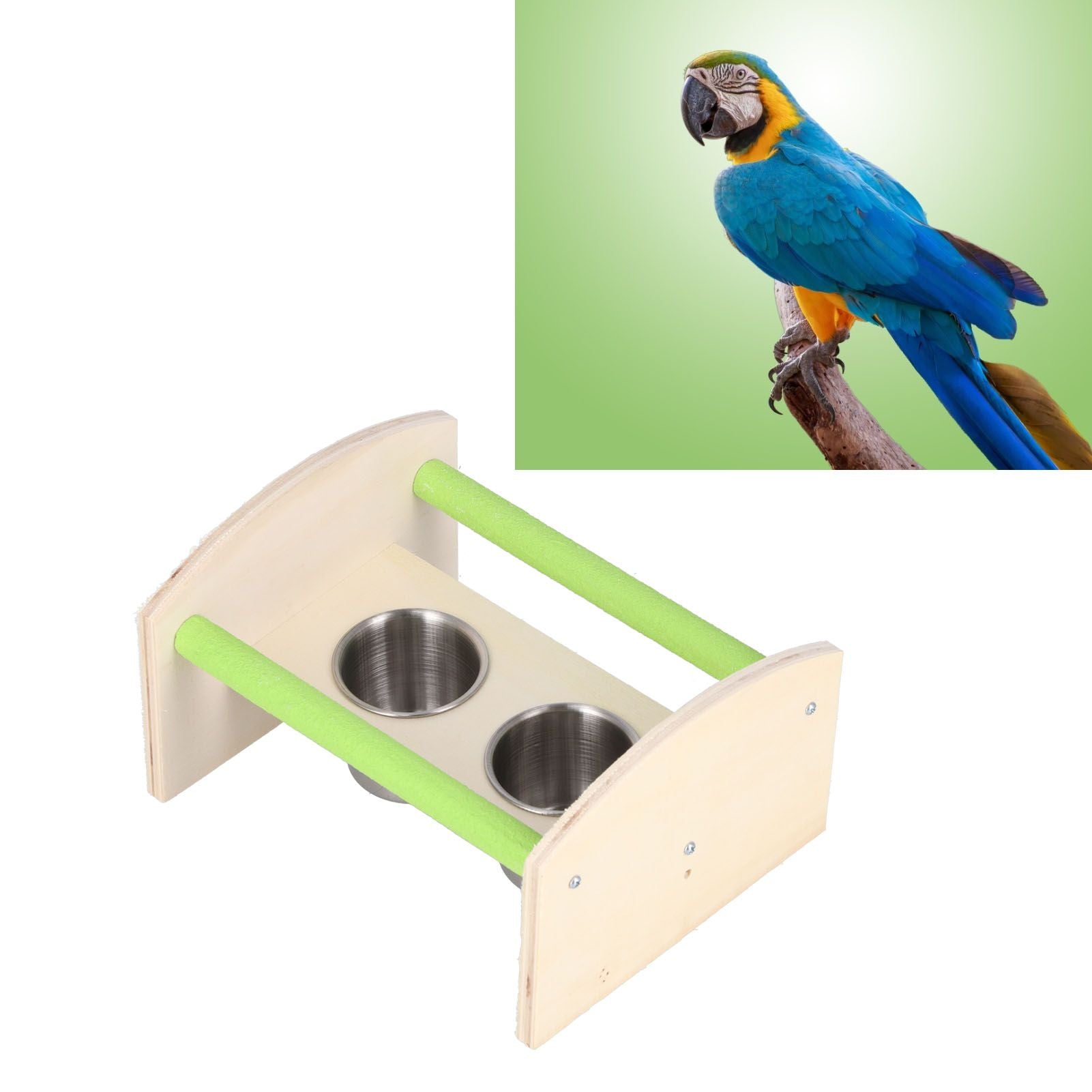 Parrot Wood Stand with 2 Stainless Steel Feeding Cup Playstand Training Toy for Outdoor Gardening