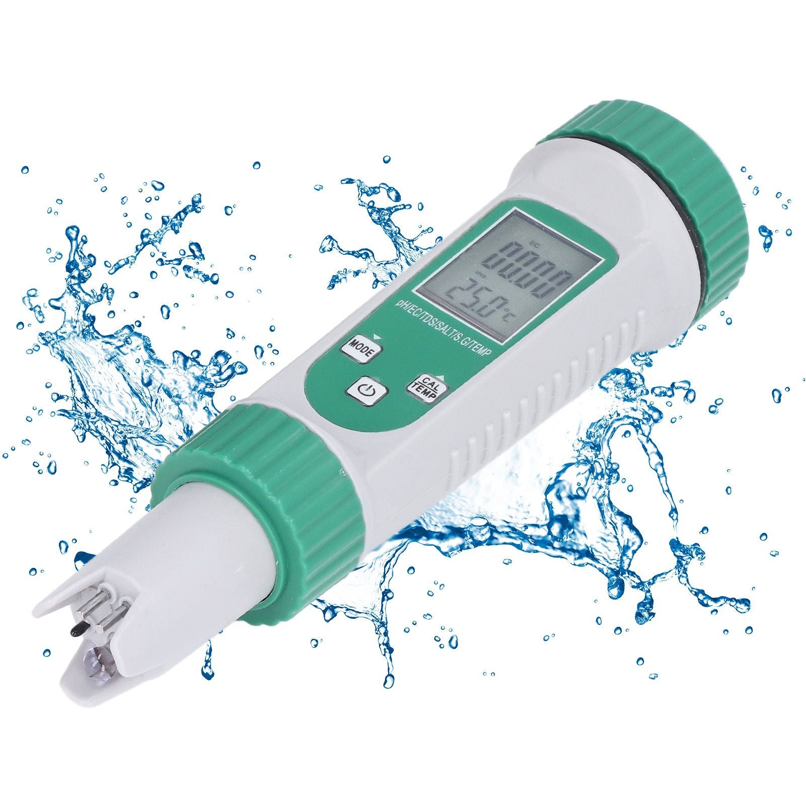 6 in 1 Water Quality Tester PH EC TDS SALT S.G Temperature LCD Screen White Backlight High Accuracy