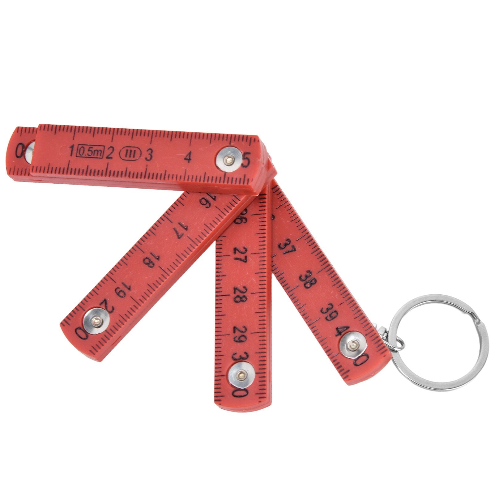 2Pcs ABS Folding Ruler Portable 0.5m Foldable Ruler with Key Ring for Carpentry Laying TilesRed