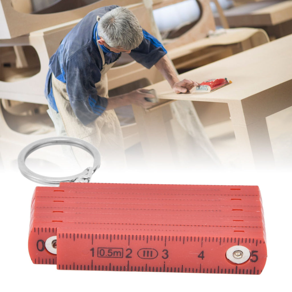 2Pcs ABS Folding Ruler Portable 0.5m Foldable Ruler with Key Ring for Carpentry Laying TilesRed
