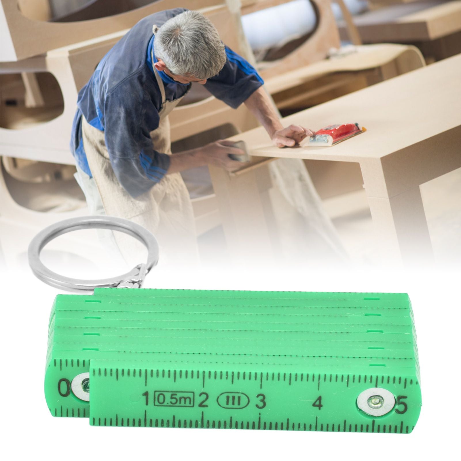 2Pcs ABS Folding Ruler Portable 0.5m Foldable Ruler with Key Ring for Carpentry Laying TilesGreen