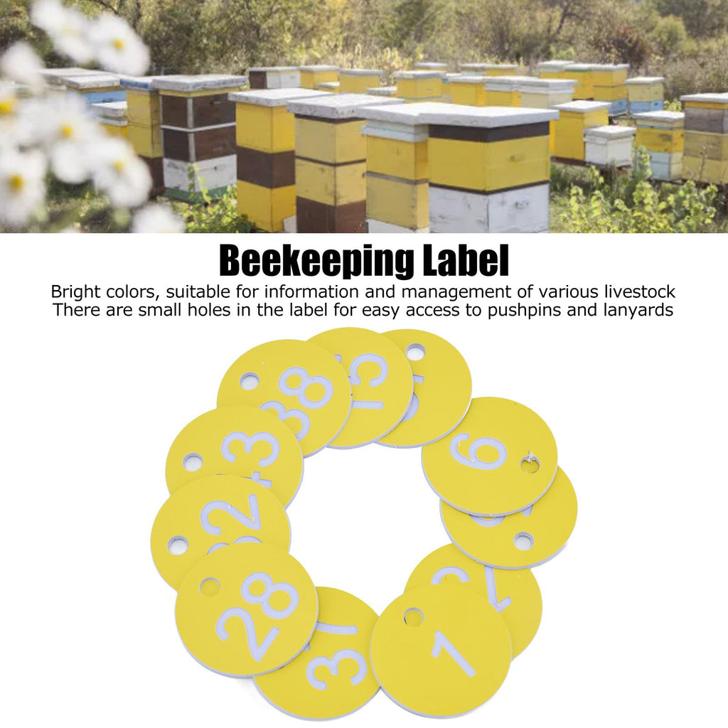 50Pcs Beehive Tag ABS Round Numbered Sign Labels with Hole Livestock Beekeeping SuppliesLight Yellow 1-50