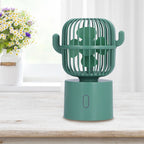 Mini Fan Cactus Shape Shaking Head Low Noise USB Charging Office Student Desktop Fan for Home Office